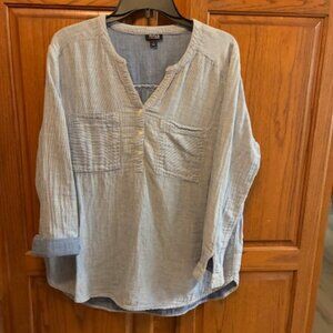 A.N.A. Women's Blue and white stiped boho long sleeved blouse. Size L